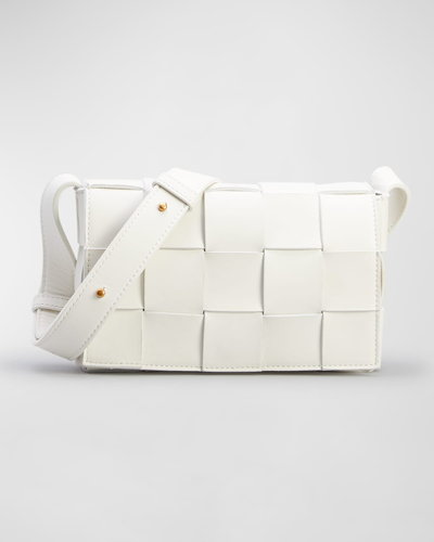 Shop Bottega Veneta Cassette Intrecciato Lambskin Shoulder Bag In 9009 White-gold