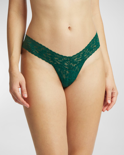 Shop Hanky Panky Signature Lace Low-rise Thong In Green Queen