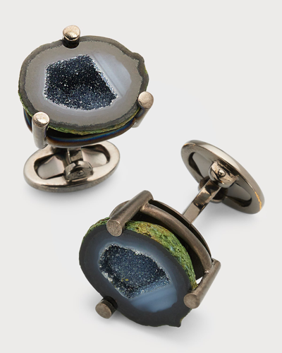 Shop Jan Leslie Men's Druzy Crystallized Gemstone Cufflinks In Black