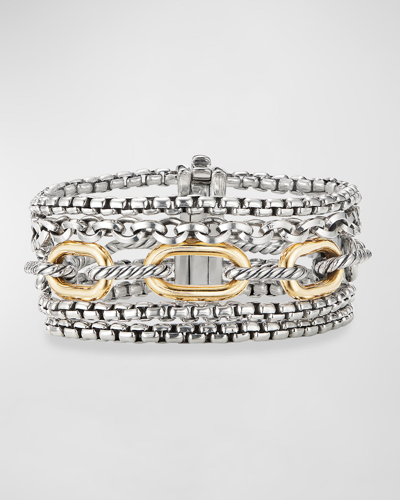 Shop David Yurman Multi Row Chain Bracelet In Silver With 18k Gold, 29mm