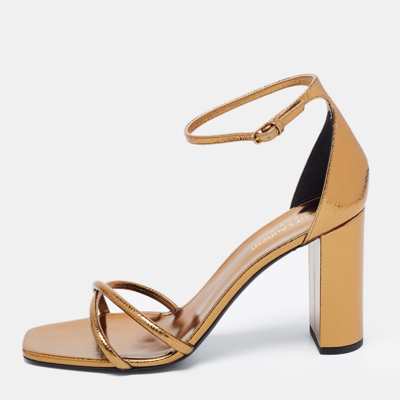 Pre-owned Saint Laurent Gold Leather Ankle Strap Sandals Size 40