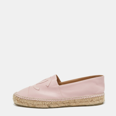 Pre-owned Chanel Pink Leather Cc Espadrille Flats Size 38
