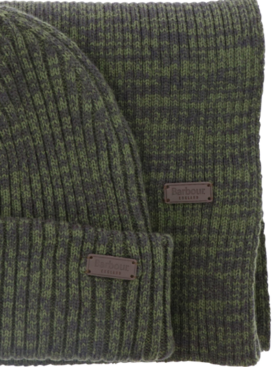 Shop Barbour "crimdon" Ribbed Scarf And Beanie In Green