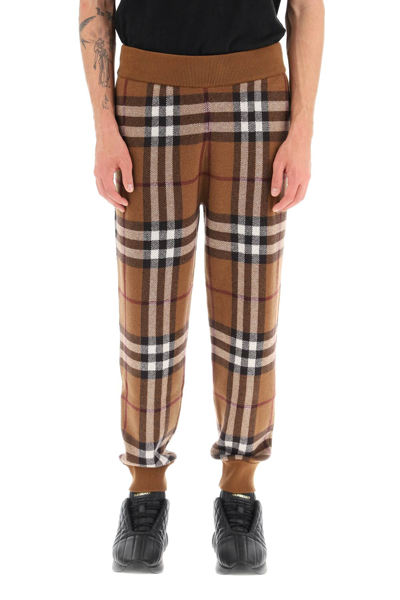 Shop Burberry 'marley' Tartan Cashmere Jogger Pants In Brown