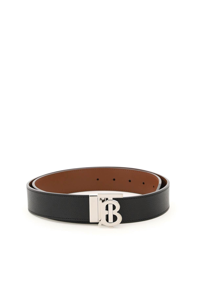 Shop Burberry Reversible Monogram Leather Belt In Multicolor