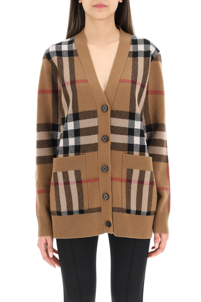 Shop Burberry Willah Tartan Wool And Cashmere Cardigan In Multicolor