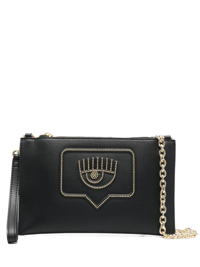 Shop Chiara Ferragni Eyelike Zip-up Clutch Bag In Nero E Oro