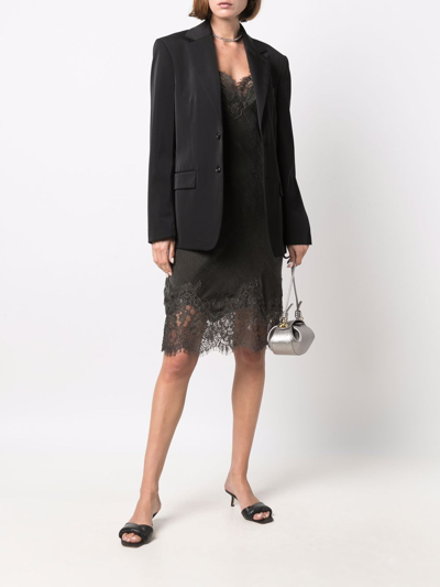 Shop Gold Hawk Velvet Lace-trim Short Dress In Grey