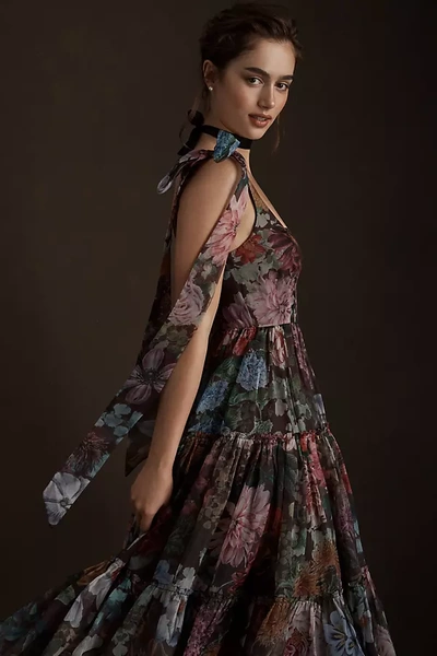 Shop Bhldn Isabella Tiered Square-neck A-line Midi Dress In Multicolor