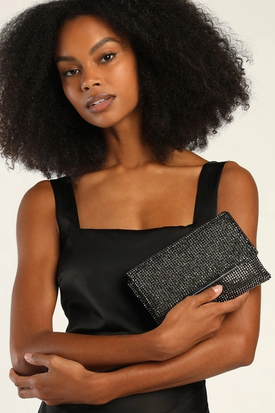 LULUS SPARKLING PURSE-ONALITY BLACK AND SILVER RHINESTONE CLUTCH 