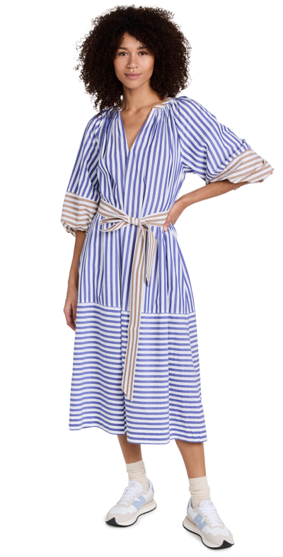 Shop Apiece Apart Sun Mesa Midi Dress Tan And Blue Stripes