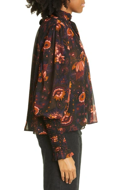 Shop Ulla Johnson Lesli Floral Print Silk Blouse In Valerian