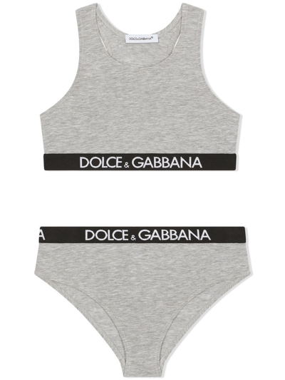 Shop Dolce & Gabbana Grey Logo Print Underwear Set