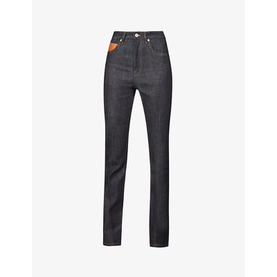 Shop Loewe Slim-leg Mid-rise Cotton Jeans In Raw Denim
