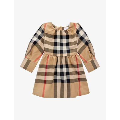 Shop Burberry Archive Beige Ip Chk Adriana Check-print Stretch-cotton Dress 6 Months - 2 Years