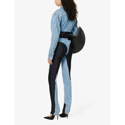 Shop Mugler Womens Medium Blue Black Spiral Seam-embellished Skinny High-rise Stretch-denim Jeans