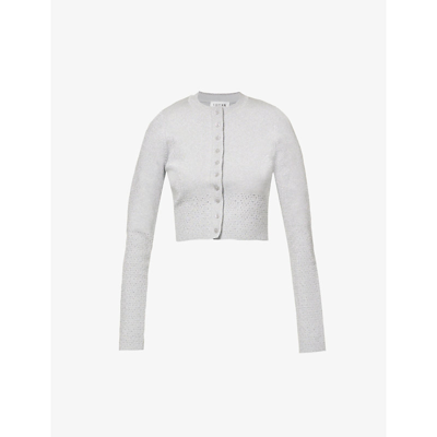 Shop Victoria Beckham Cropped Stretch-woven Cardigan In Silver