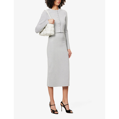 Shop Victoria Beckham Cropped Stretch-woven Cardigan In Silver