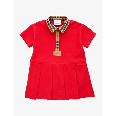 Shop Burberry Bright Red Sigrid Vintage Check-print Stretch-cotton Dress 6 Months - 2 Years