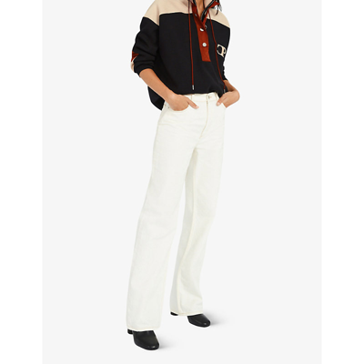 Shop Claudie Pierlot Women's Bleus High-neck Press-stud Knitted Jumper In Black/red/beige