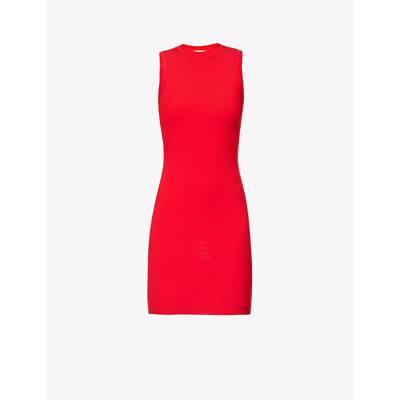 Shop Victoria Beckham Fitted Sleeveless Stretch-woven Mini Dress In Red