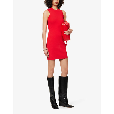 Shop Victoria Beckham Fitted Sleeveless Stretch-woven Mini Dress In Red