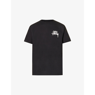 Shop Stussy Mens Black Angel Logo-print Cotton-jersey T-shirt