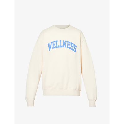 Shop Sporty And Rich Sporty & Rich Women's Cream Blue Wellness Slogan-print Cotton-jersey Sweatshirt