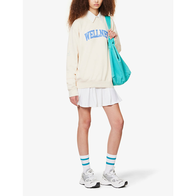 Shop Sporty And Rich Sporty & Rich Women's Cream Blue Wellness Slogan-print Cotton-jersey Sweatshirt