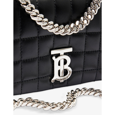 Shop Burberry Lola Mini Padded Leather Shoulder Bag In Black/silver