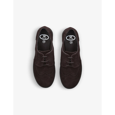 Shop Papouelli Boys Dark Brown Kids Arthur Hole-punched Suede Brogues 6-9 Years