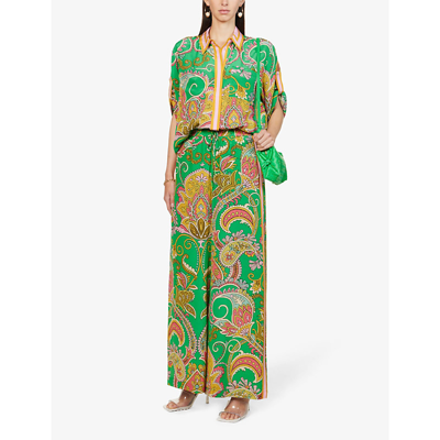 Shop Alemais Women's Emerald Marion Abstract-print Contrast-trim Silk Shirt