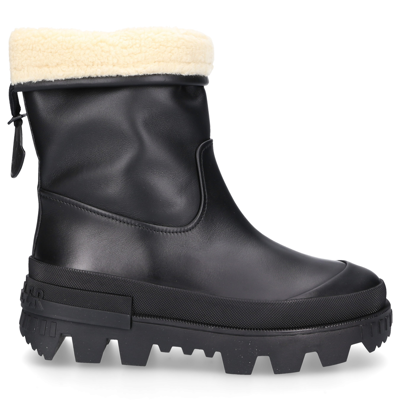 Moncler Moscova Faux Fur-trimmed Leather Ankle Boots In Black Moncler Moscova Faux Fur-trimmed Leather Ankle Boots In Black