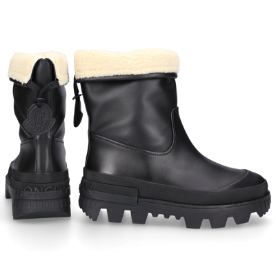 Moncler Moscova Faux Fur-trimmed Leather Ankle Boots In Black 