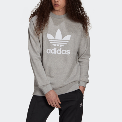 Shop Adidas Originals Men's Adidas Adicolor Classics Trefoil Crewneck Sweatshirt In Grey