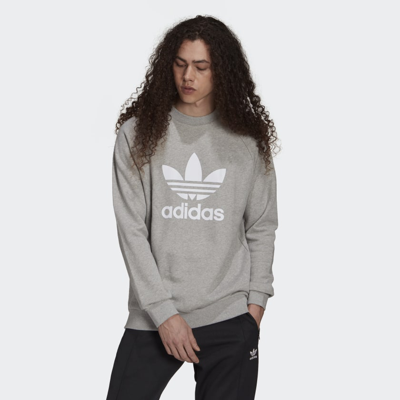 Shop Adidas Originals Men's Adidas Adicolor Classics Trefoil Crewneck Sweatshirt In Grey