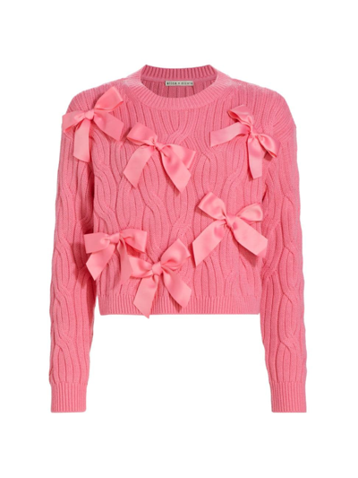 Shop Alice And Olivia Women's Beau Cable-knit Bow Sweater In Primrose