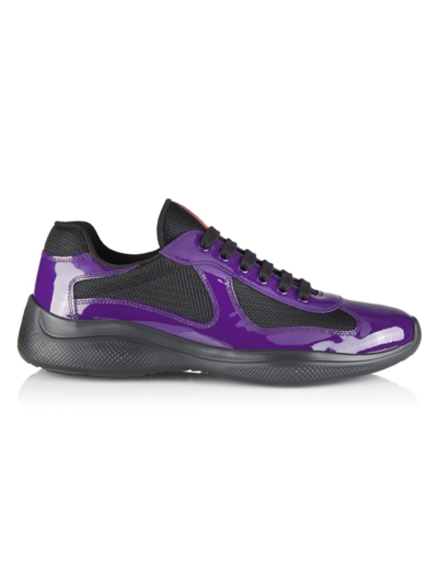 Shop Prada Men's America's Cup Patent Leather & Technical Fabric Sneakers In Violet Black