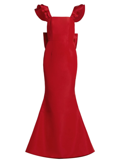 Shop Alexia Maria Women's Amelie Silk Ruffled Bow-back Mermaid Gown In Red