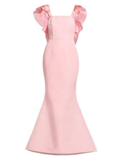 Shop Alexia Maria Women's Amelie Silk Ruffled Bow-back Mermaid Gown In Orchid Pink