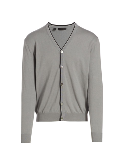 Shop Saks Fifth Avenue Men's Collection Pop Tipped Cotton Cardigan In Gull Heather