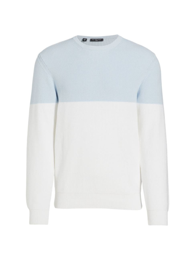 Shop Saks Fifth Avenue Men's Slim-fit Two-tone Cotton Sweater In Quiet Tide
