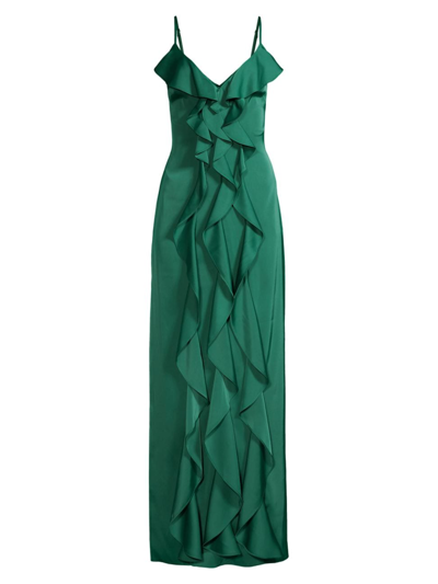 Shop Aidan Mattox Women's Crepe Ruffled Gown In Pine