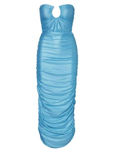 Shop Baobab Women's Magalenha Ruched Satin Jersey Maxi Dress In Hielo