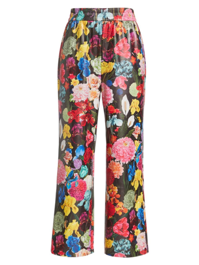 Shop Alice And Olivia Women's Benny Faux Leather Floral Pants In Botanical Garden