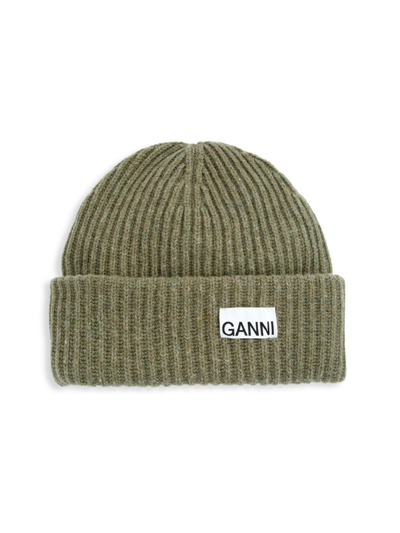 Shop Ganni Women's Structured Rib-knit Beanie In Dusty Olive