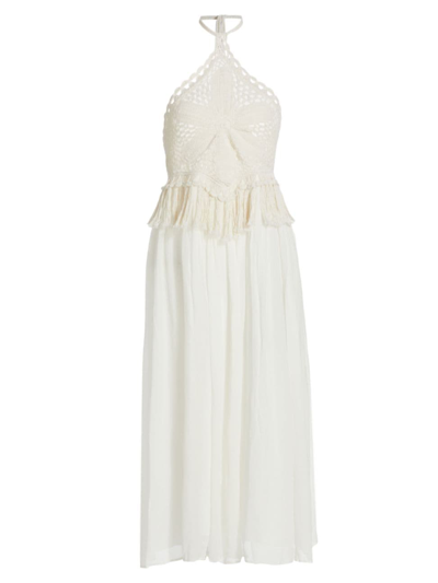 Shop Calypso St Barth Women's Crochet Halter Crochet & Chiffon Maxi Dress In Off White