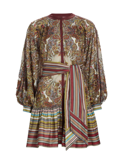 Shop Calypso St Barth Women's Printed Balloon-sleeve Shirtdress In Neutral