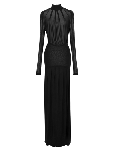 Shop Saint Laurent Women's Long High-neck Dress In Jersey Voile In Noir