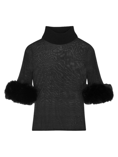 Shop Saint Laurent Women's High-neck Top In Silk Knit In Noir